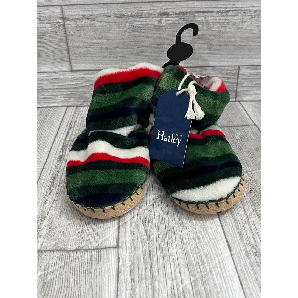 Hatley Kids Holiday Stripes Fleece Slippers – Size L (11–13) NWT